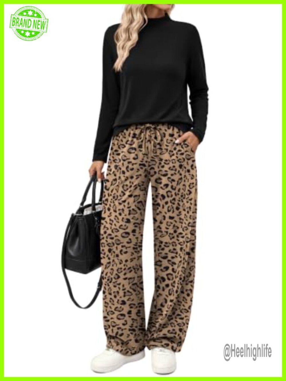 Women's 2 Piece Lounge Set Mock Neck Top Wide Leg Pants